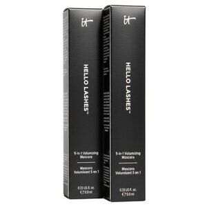 IT Cosmetics Hello Lashes 5-in-1 Black Volumizing Mascara w/ Collagen 2-PACK NEW